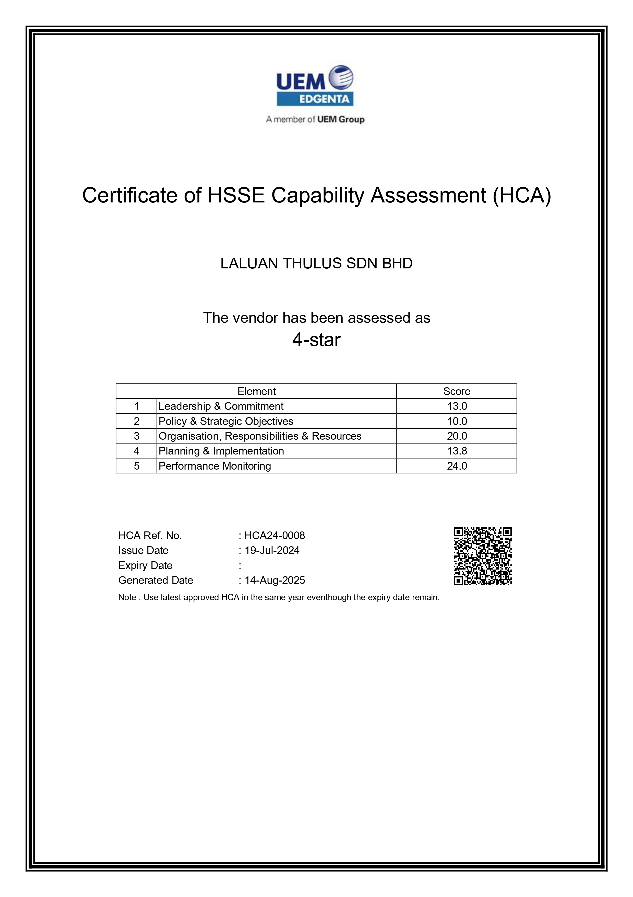 UEM - HCA HSSE Capability Assessment