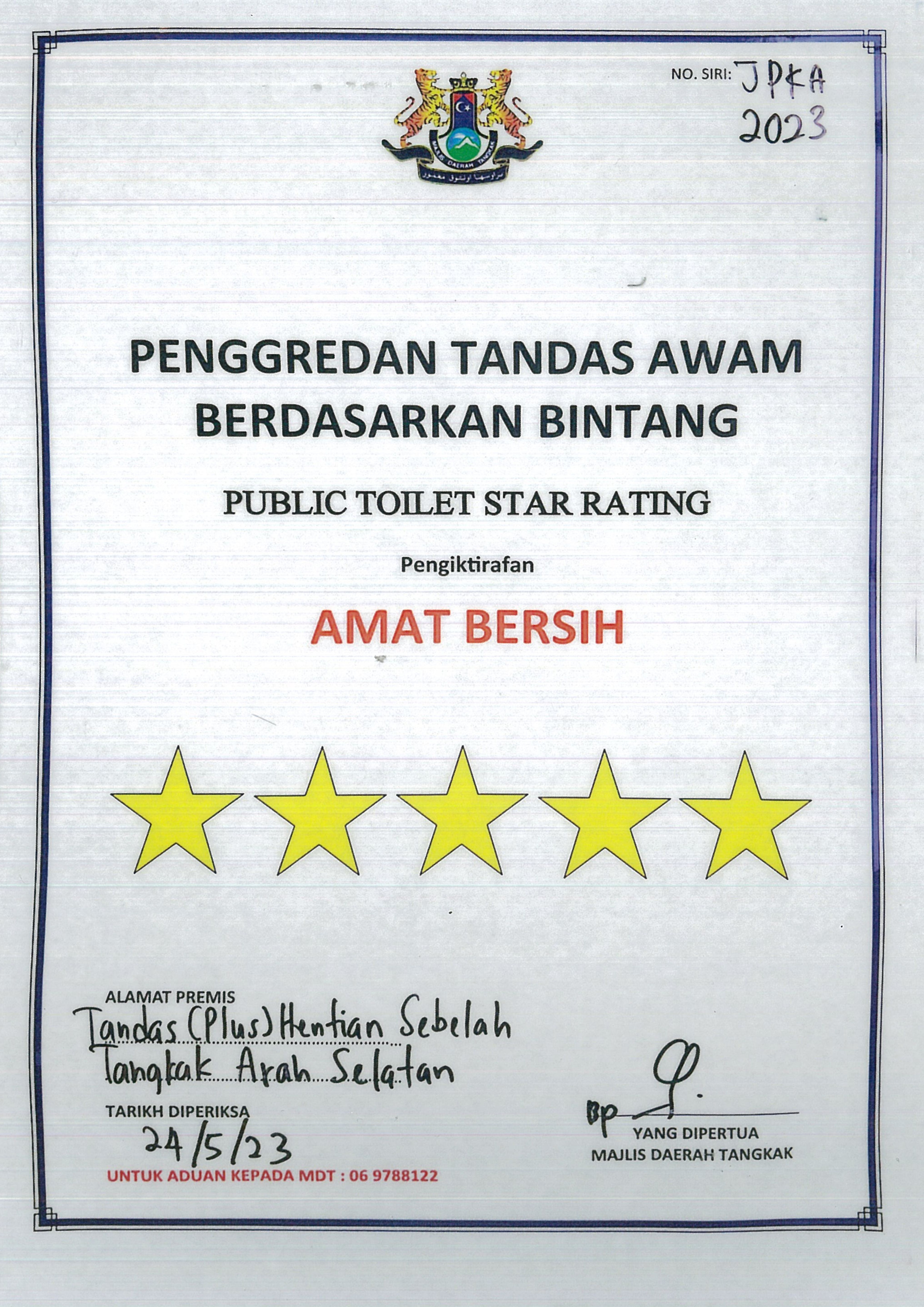Public Toilet Star Rating - Tangkak Selatan