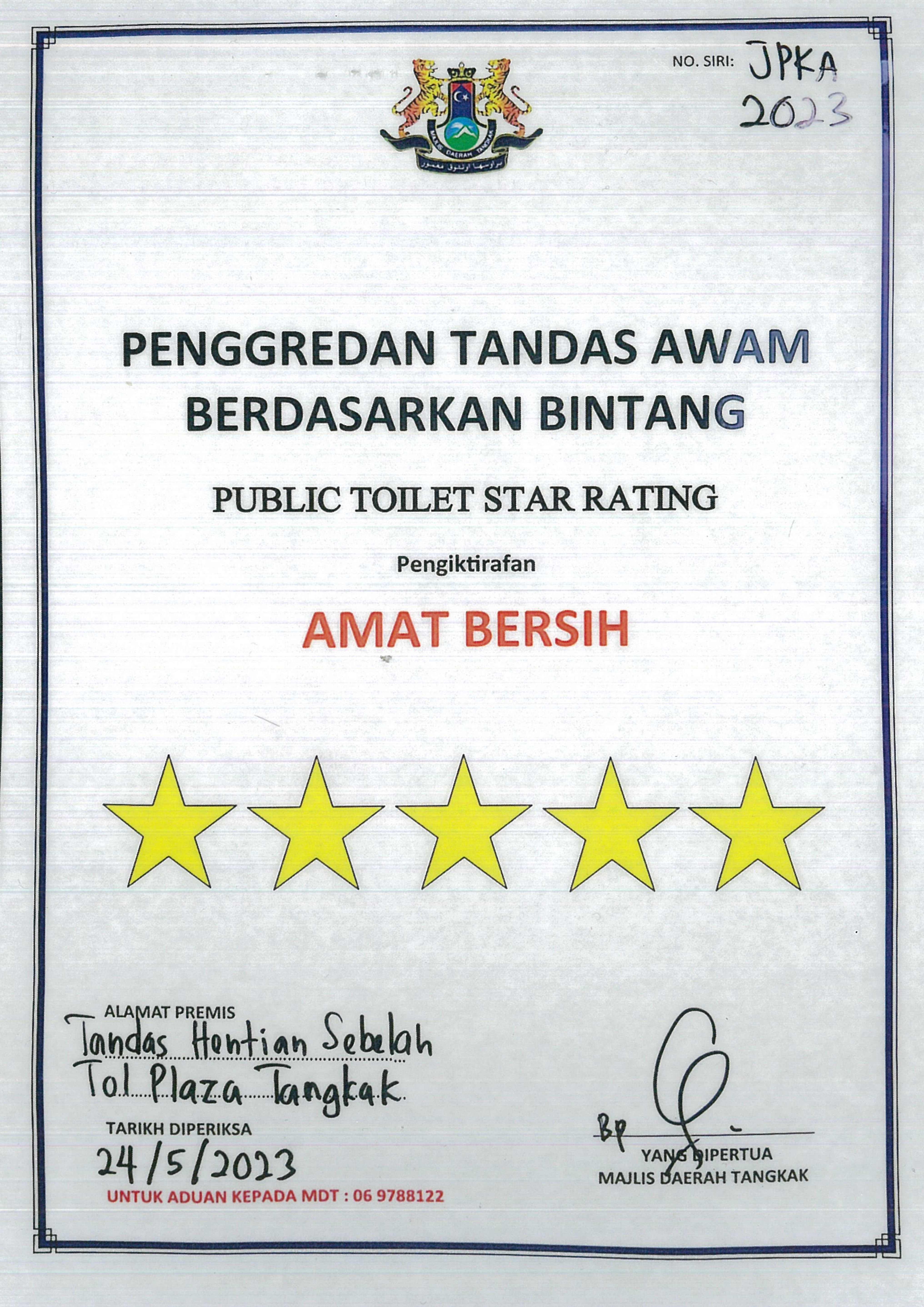 Public Toilet Star Rating - Tol Plaza Tangkak