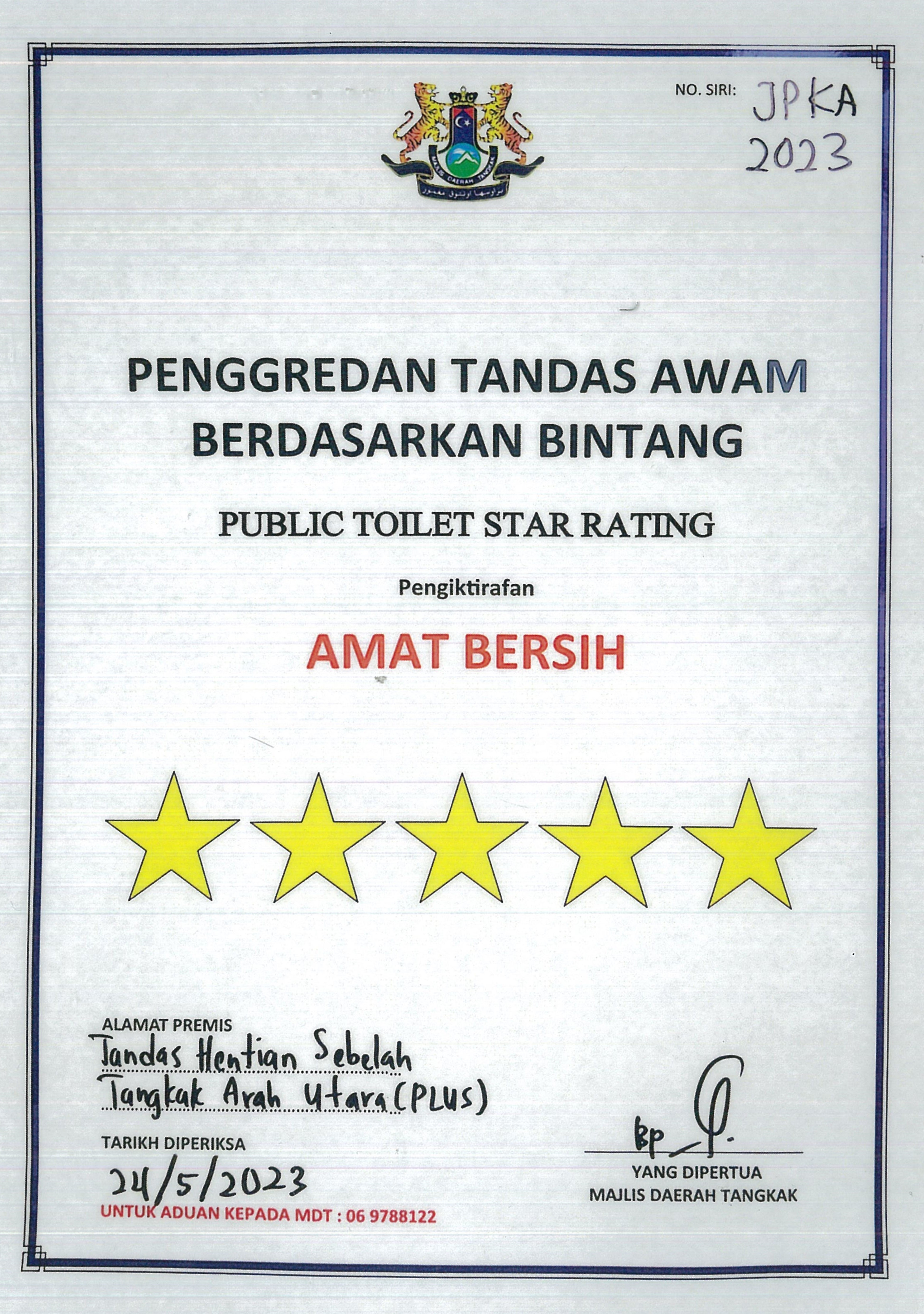 Public Toilet Star Rating - Tangkak Utara