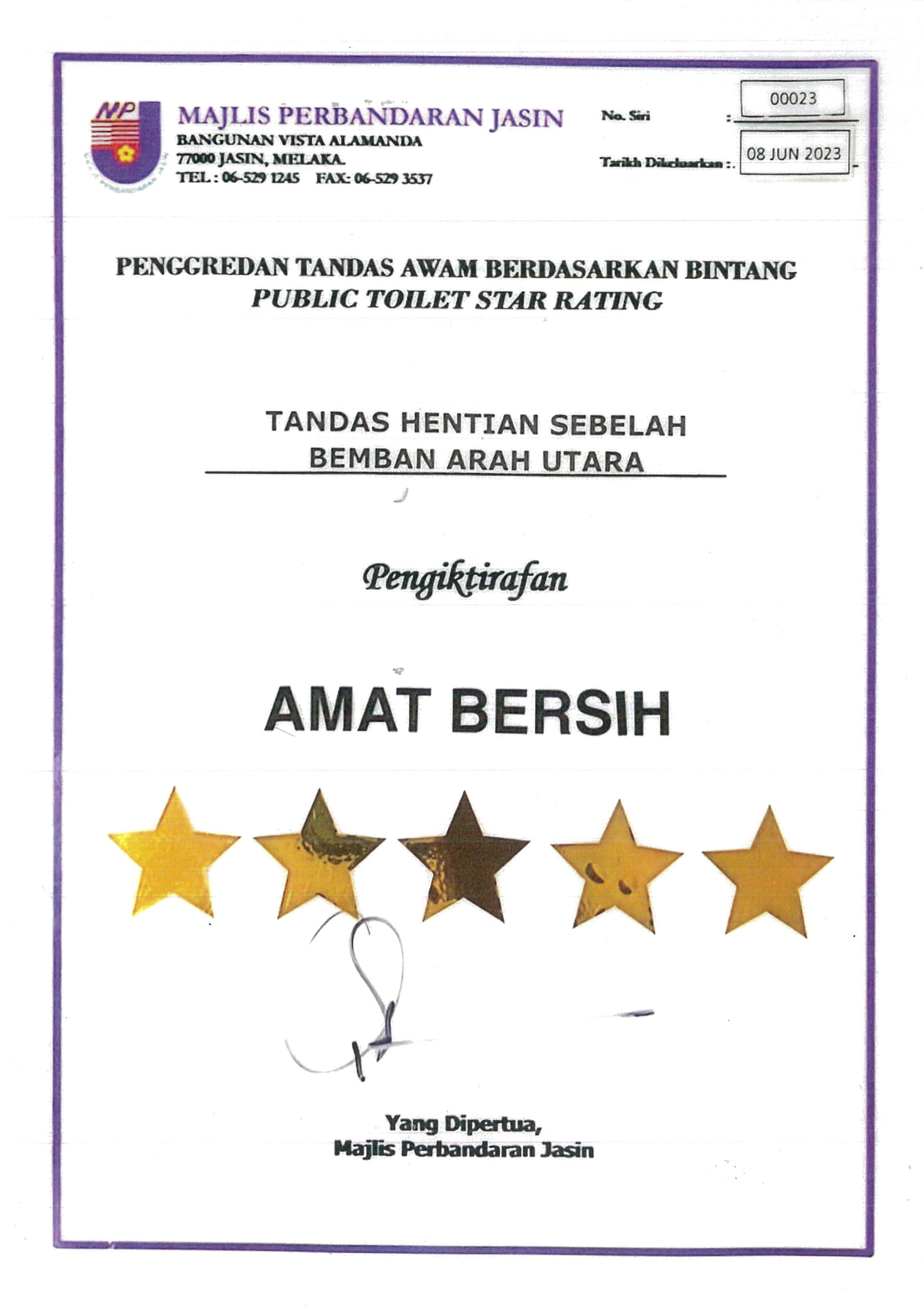 Public Toilet Star Rating - Bemban Utara