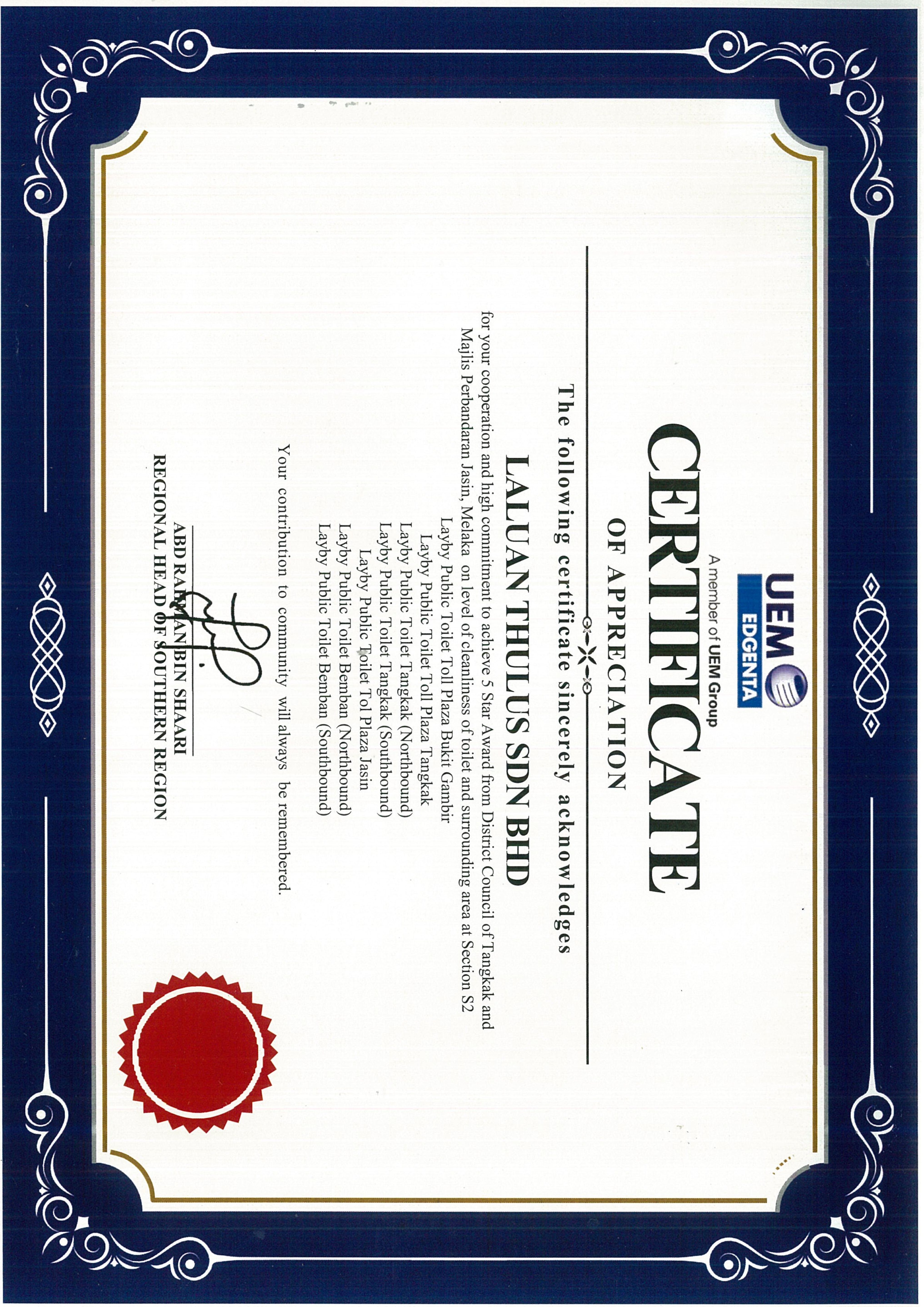 UEM EDGENTA - 5 Star Award