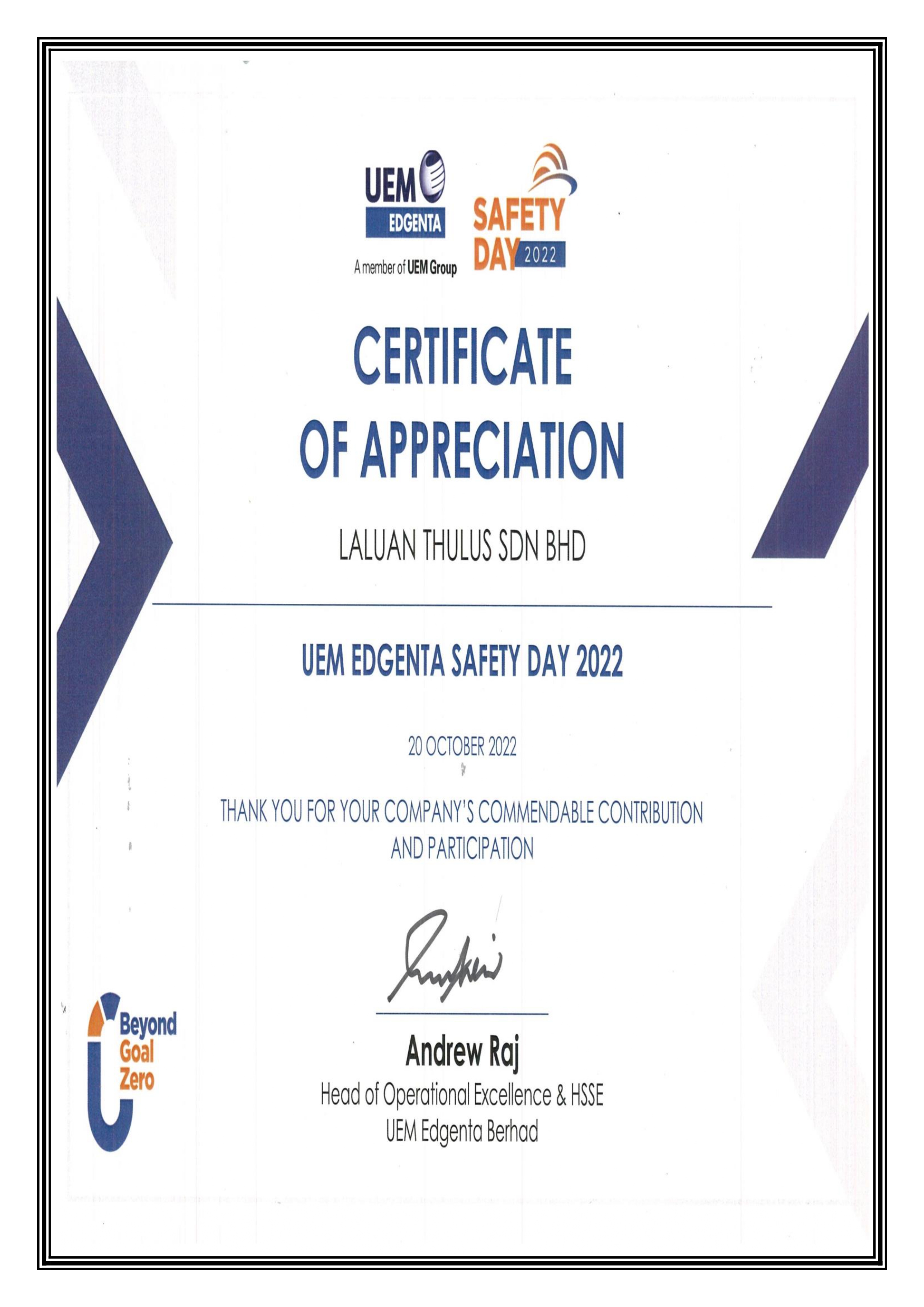 UEM EDGENTA - Safety Certificate